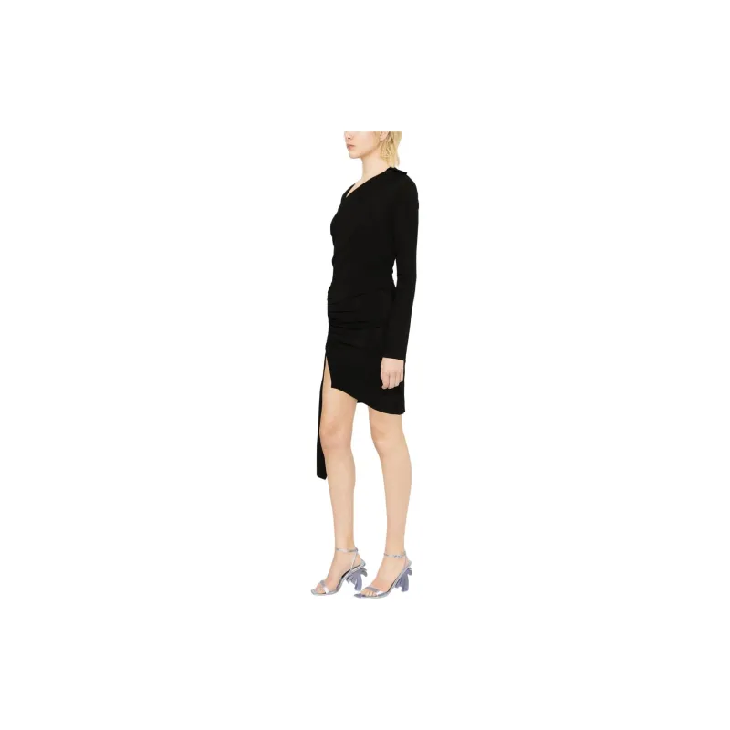 OFF WHITE Asymmetric Ruched Long Sleeved Mini Dress-3
