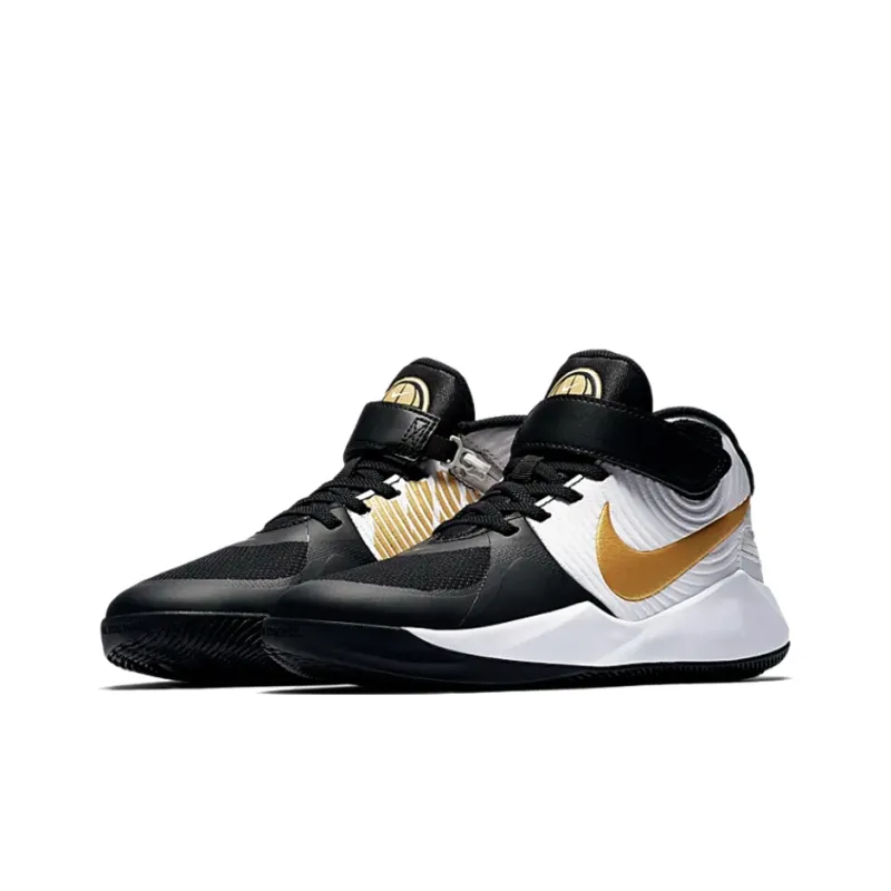 Nike Team Hustle D 9 FlyEase Mid-Top Children's Basketball Shoes Black White Teenagers-1
