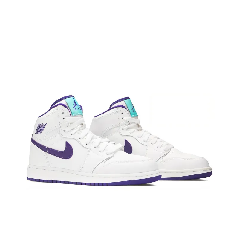 Jordan Air Jordan 1 Retro High Cushioning Balance Mid-Top Children's Basketball Shoes White Purple Teenagers-2