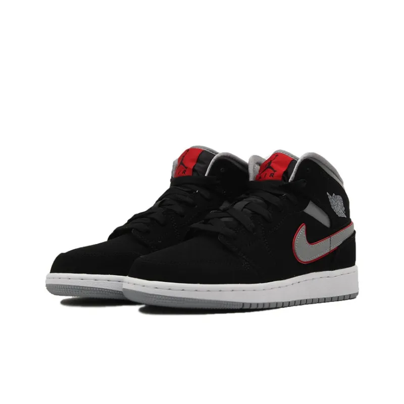 Jordan 1 Mid Black Particle Grey Gym Red GS-2