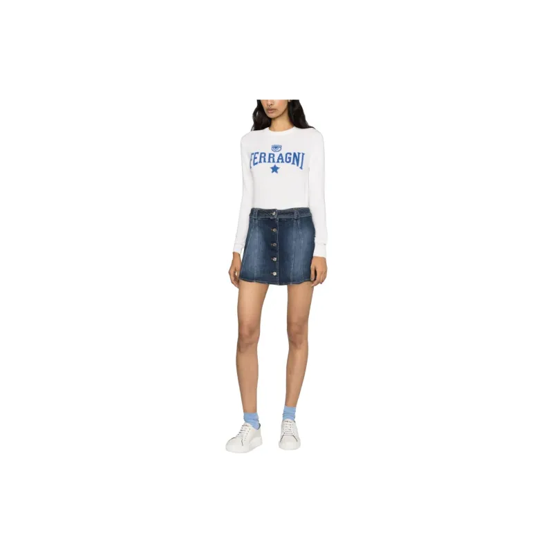 CHIARA FERRAGNI Logo Embroidered High-Waisted Denim Mini Skirt-1