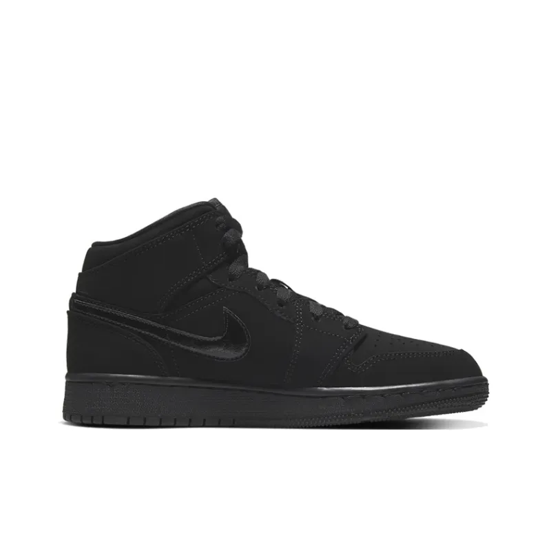 Jordan Air Jordan 1 Mid Slip Resistant Shock Absorbers Mid Top Children's Basketball Shoes Black Warrior Teenagers-1
