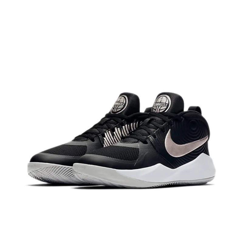 Nike Team Hustle D 9 Cushioning, Wear Resistant Mid Top Children's Basketball Shoes Black Silver Unisex-2