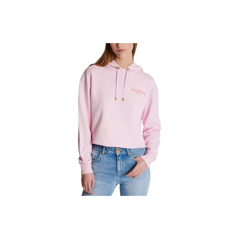 BALMAIN Flocked Logo Cropped Hoodie-4