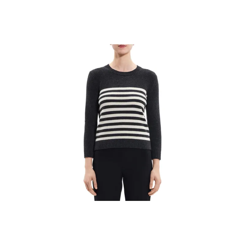 THEORY Sweater Women's Dark Gray White Stripes-2