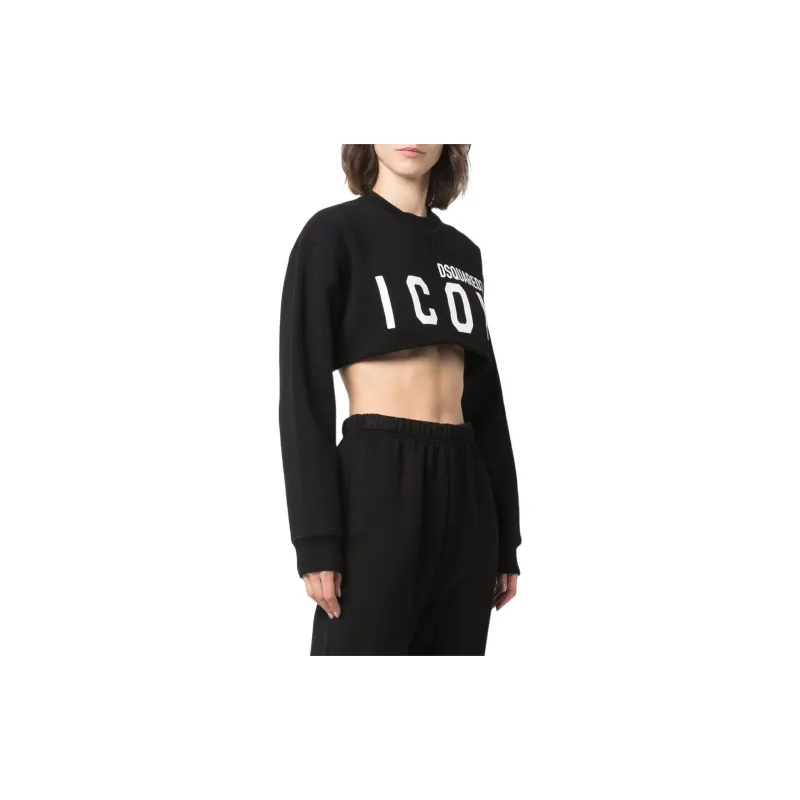 DSQUARED 2 Logo Printed Crewneck Cropped Sweatshirt-2
