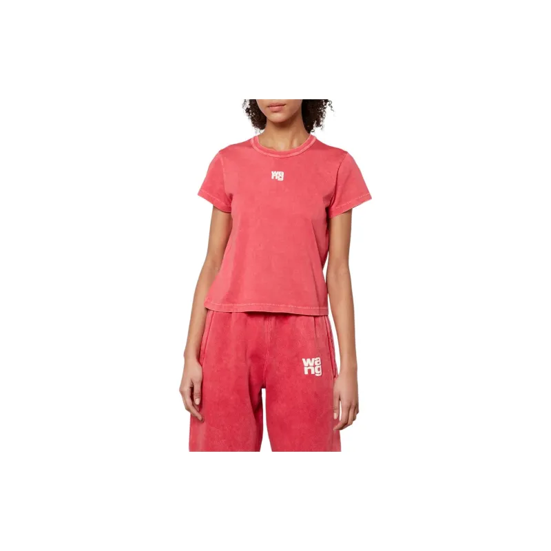 T By Alexander Wang Puff Logo & Bound Neck Essential Jersey Shrunk Tee Soft Cherry-2