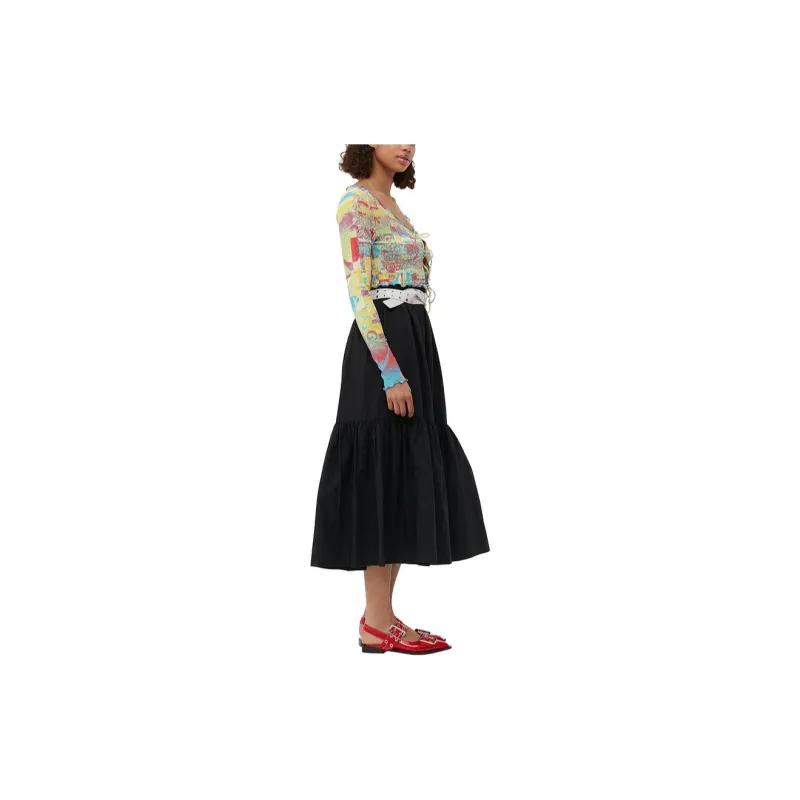 GANNI SS24 Casual Long Skirt Women's Black-3