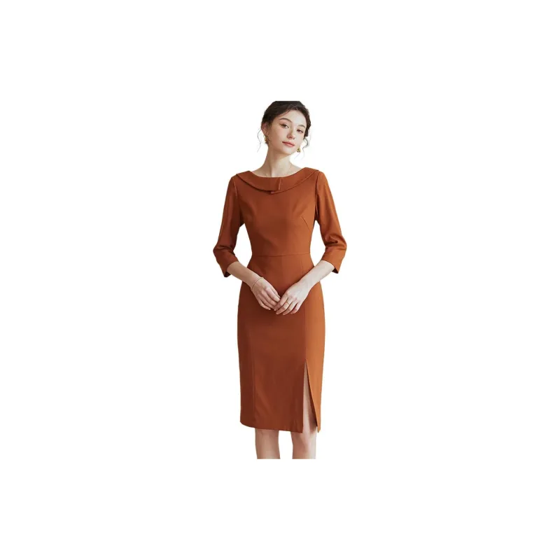 ROEYSHOUSE Long Sleeved Dresses Women's Caramel-1