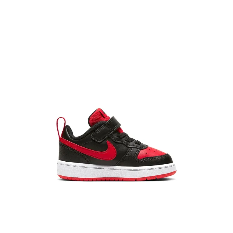 Nike Court Borough Low 2 Slip-Resistant Cushioning Wear-Resistant Mid-Top Skateboard Shoes Black Red Infant And Toddler-1