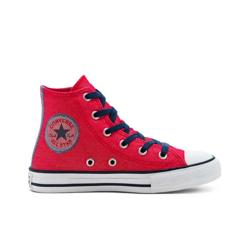 Converse Chuck Taylor All Star Anti-Slip Wear-Resistant High-Top Kids Canvas Shoes Rose Red Teenagers-1
