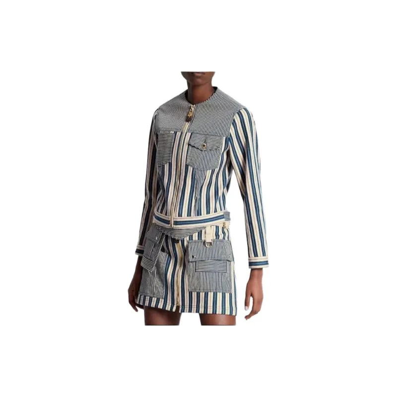 LOUIS VUITTON Mixed Stripes Utility Jacket Jackets Coats Women's Blue-3