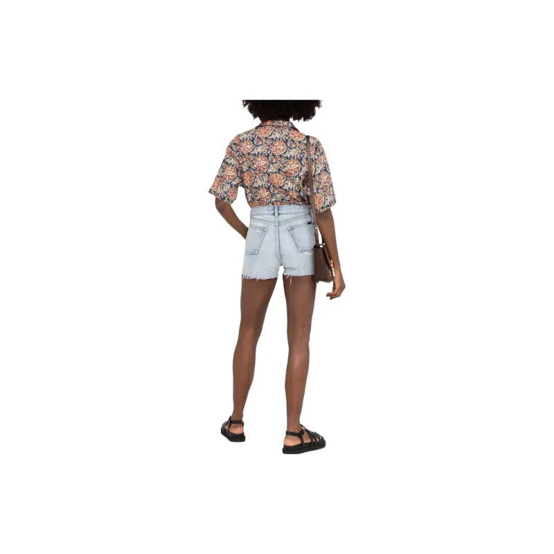 SAINT LAURENT High Waist Raw Edge Denim Shorts-2