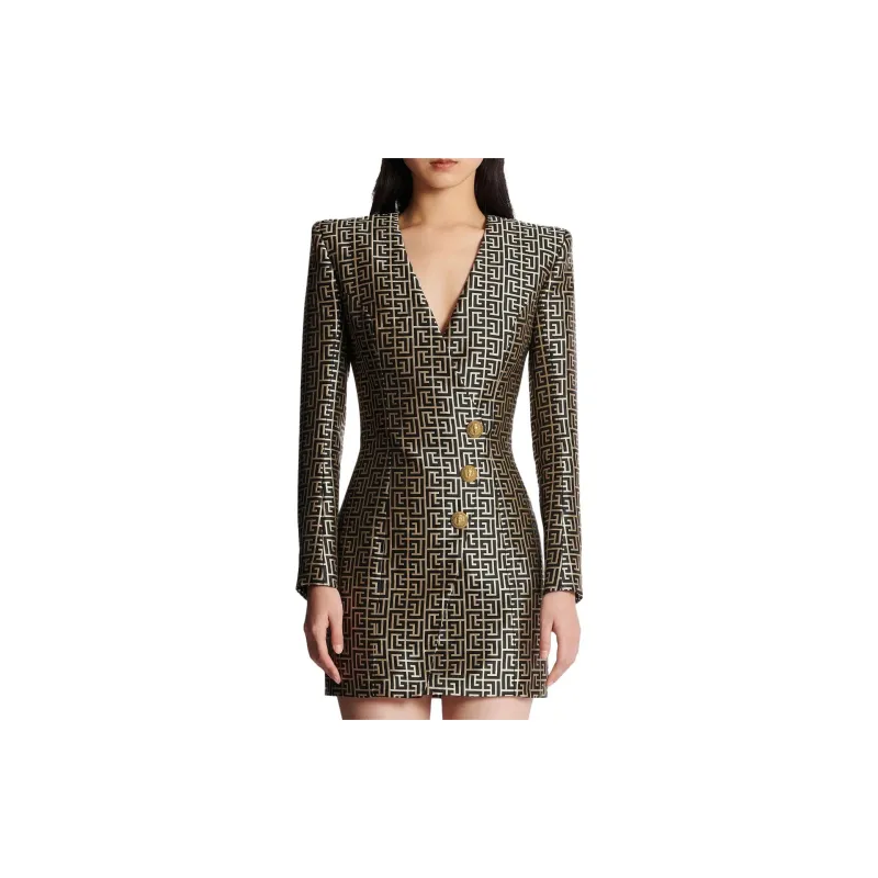 BALMAIN Monogram print Blazer Minidress-2