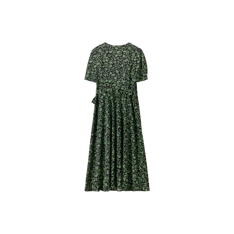 SENTUBILA Short Sleeved Dresses Women's Black With Green Floral-6