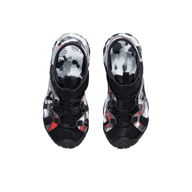 LINING YOUNG Sports Life Collection Slip Resistant Children's Sandals Black Red Teenagers-3