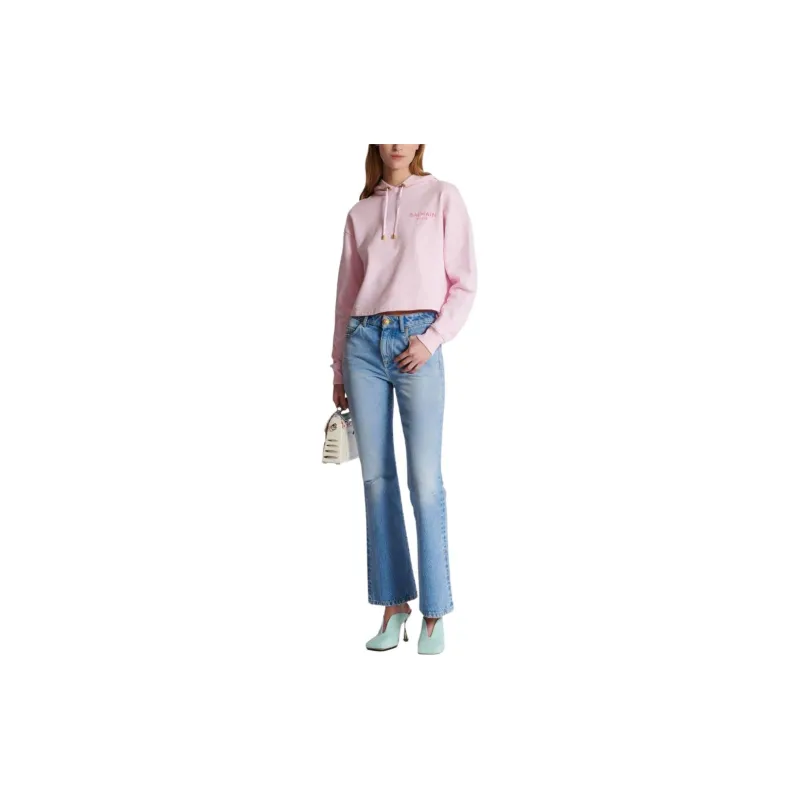 BALMAIN Flocked Logo Cropped Hoodie-1