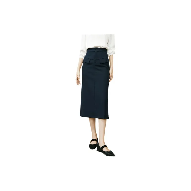 Late White Casual Long Skirts Women's Dark Blue-8