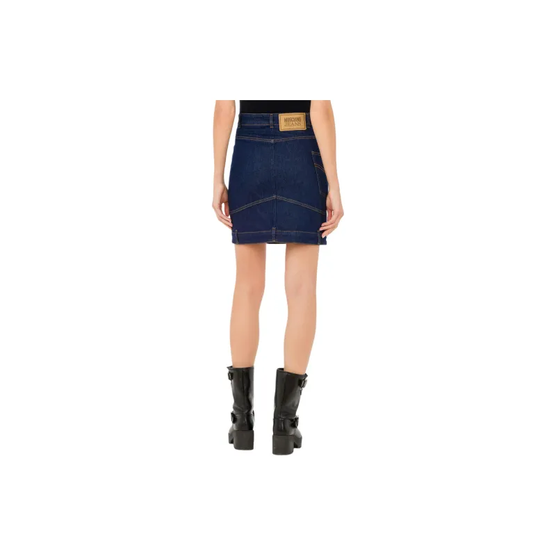 MOSCHINO Jeans Logo Patch Denim Mini Skirt-2