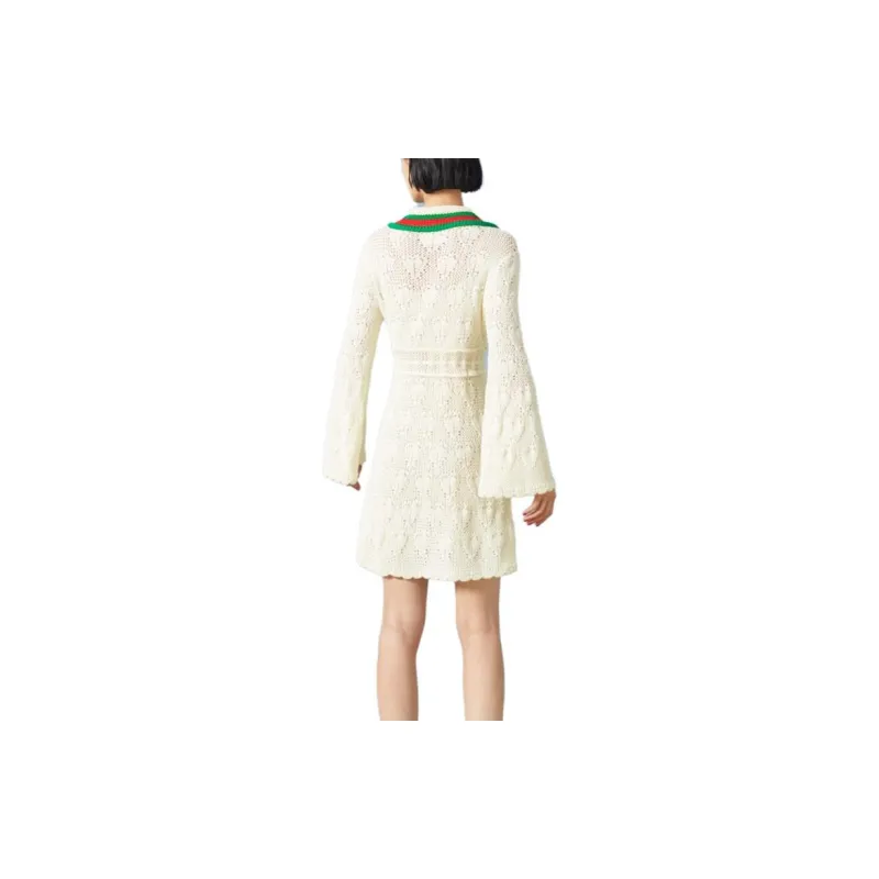 GUCCI Long Sleeved Dress Women's Ivory White-1