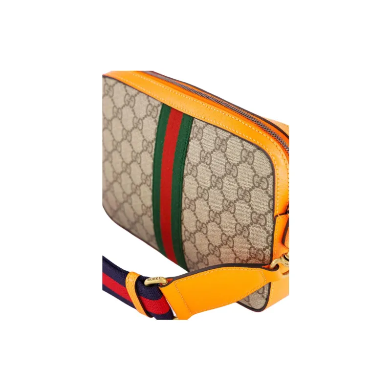 GUCCI Ophidia Canvas With Leather Canvas Bag Shoulder Bag Crossbody Bag Small Size Men's Beige & Ebony With Orange-5