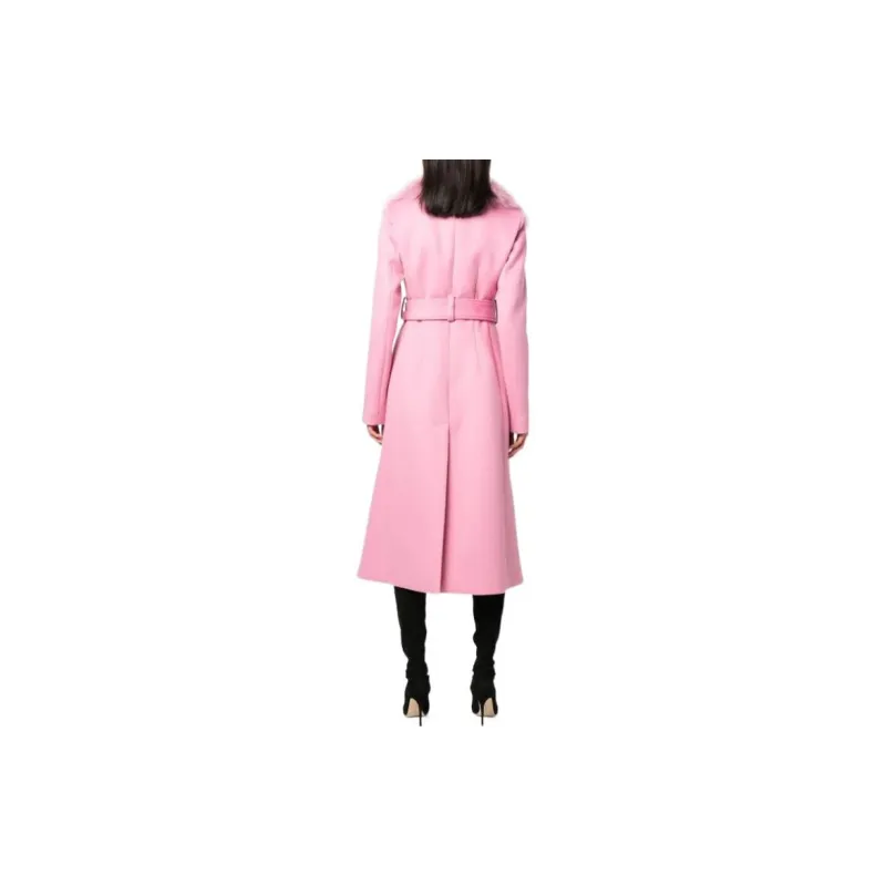 Blumarine Tied Waist Faux Fur Collared Long Coat-2