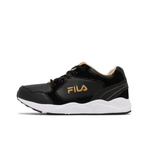 FILA KIDS Cushioning Wear-Resistant Kids Lifestyle Shoes Black Gold Teenagers