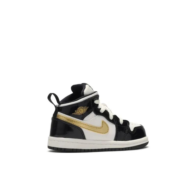 Jordan 1 Mid Patent Black White Gold TD-3