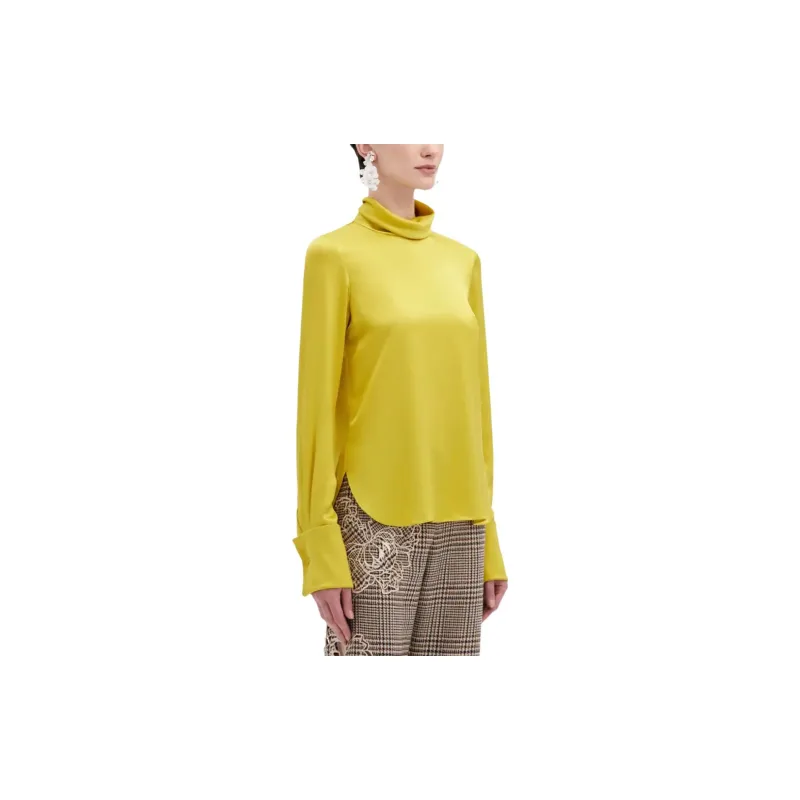 Oscar De La Renta Mock Neck Satin Blouse-4