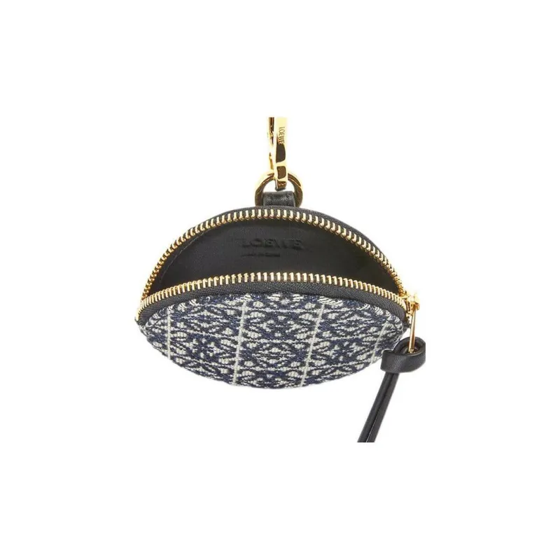 LOEWE Jacquard Fabric With Cow Leather Patchwork Fanny Pack Coin Purse Women's Marine Blue/Black-1