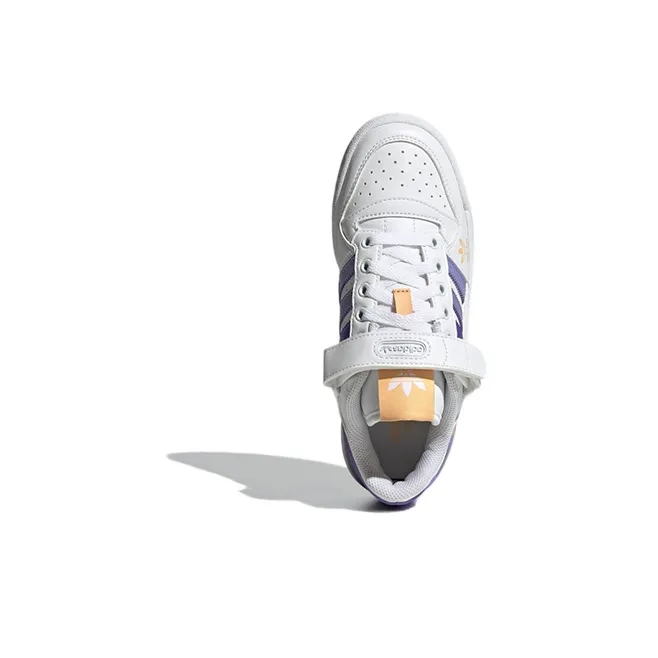 Adidas Originals FORUM Low J Support Abrasion Resistant Low Top Skateboard Shoes White Purple Teenagers-4
