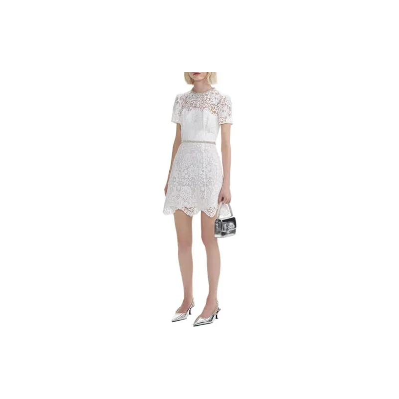 Self portrait Short Sleeved Dresses Women's Pure White-1