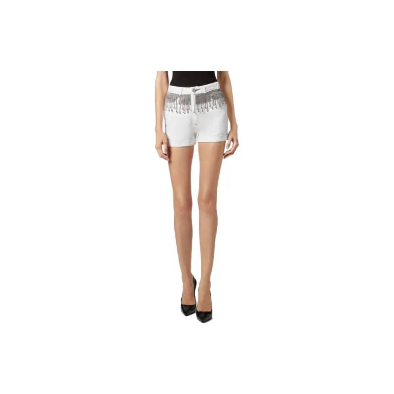 PHILIPP PLEIN Crystal embellished Denim Shorts-1