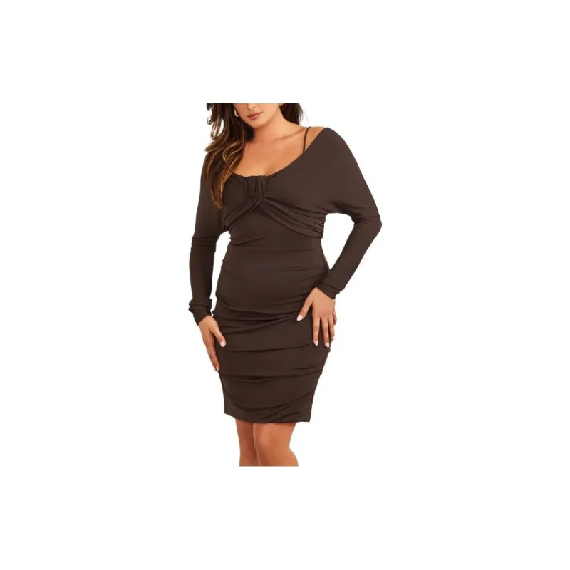 GUESS FW23 Long-Sleeved Dresses Women's Brown-3