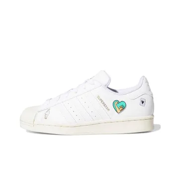 Adidas Originals Superstar Series J Abrasion Resistant Low Top Skateboard Shoes White Blue Teenagers