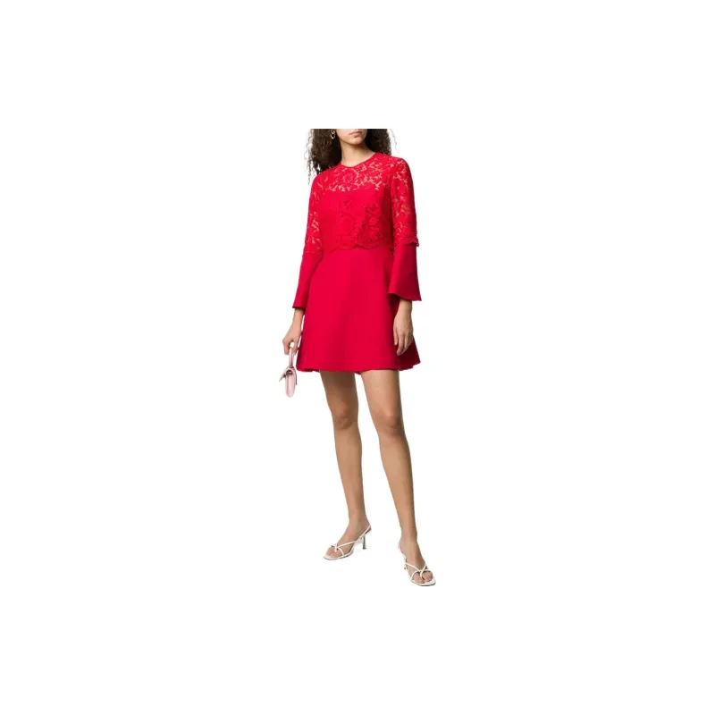 Valentino Long-Sleeved Dresses Women's Red-1