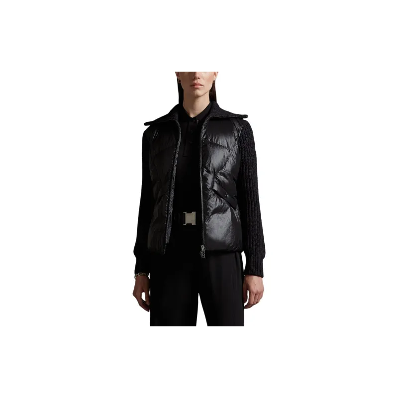 Moncler Lightweight Padded Wool Cardigan Down Jacket Down Jacket Women's Black-3