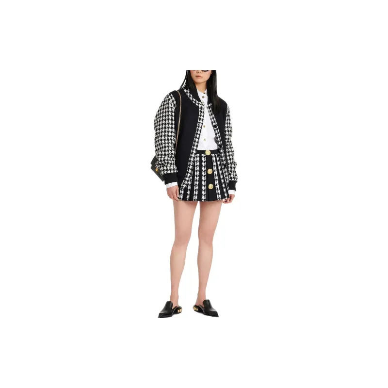 BALMAIN Houndstooth Pleated Knit Mini Skirt 'Noir/Blanc'-2