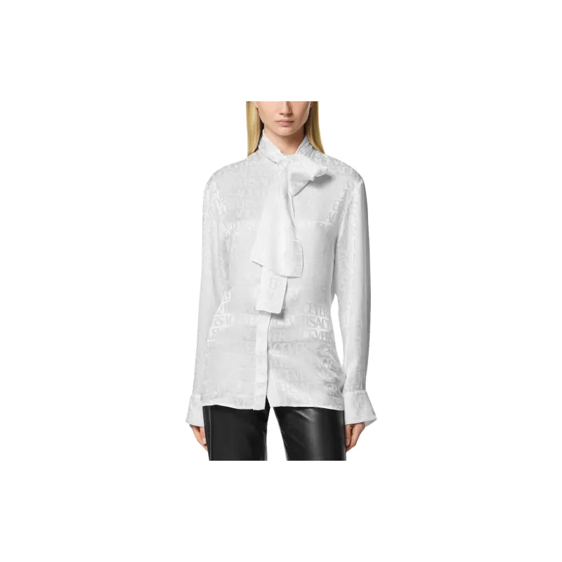 VERSACE Allover Logo Patterned Satin Shirt-3