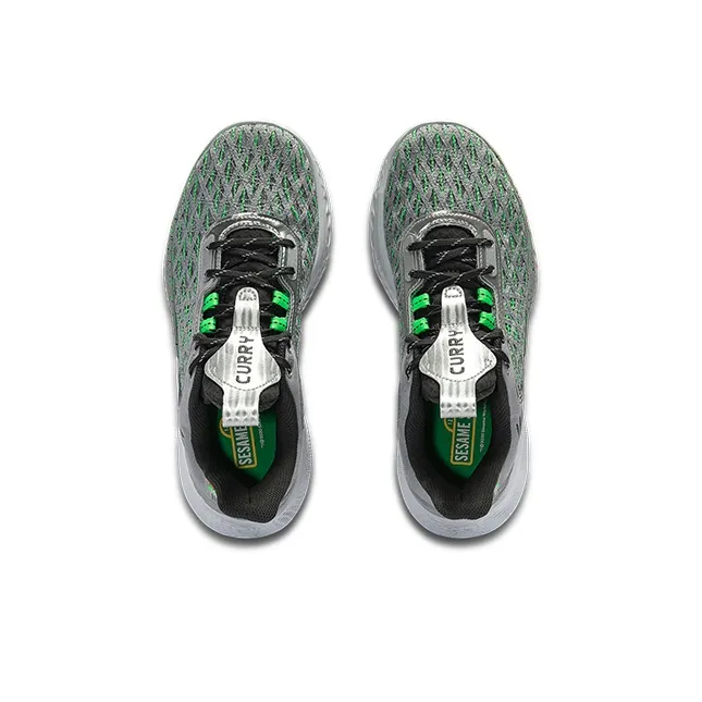 SESAME STREET x Under Armour Curry 9 Low Top Children's Basketball Shoes Gray Green Unisex-3