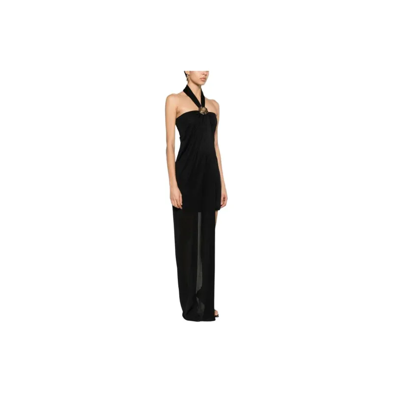 Blumarine Floral brooch Draped Dress-3