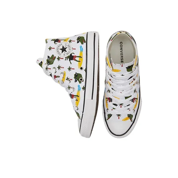Converse Chuck Taylor All Star Anti Slip Wear Resistant High Top Kids Canvas Shoes White Green Teenagers-4
