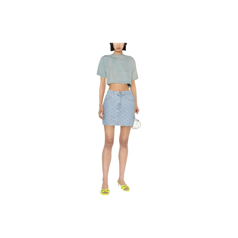 OFF WHITE Crop Tops Women's Light Blue-2