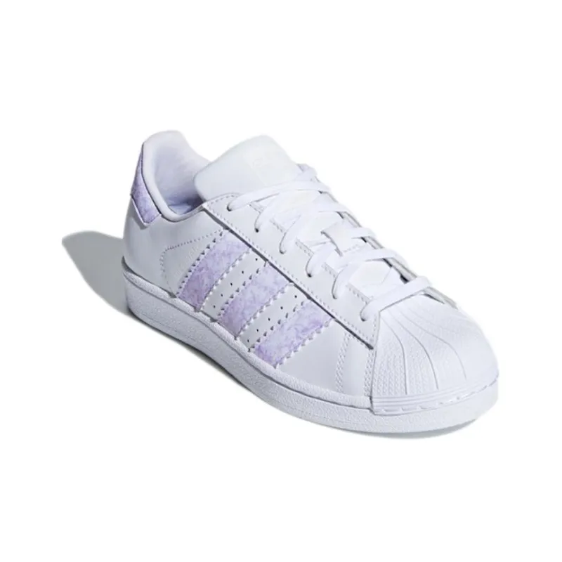 Adidas Originals SUPERSTAR J Abrasion Resistant Low Top Skateboard Shoes White Purple Teenagers-2