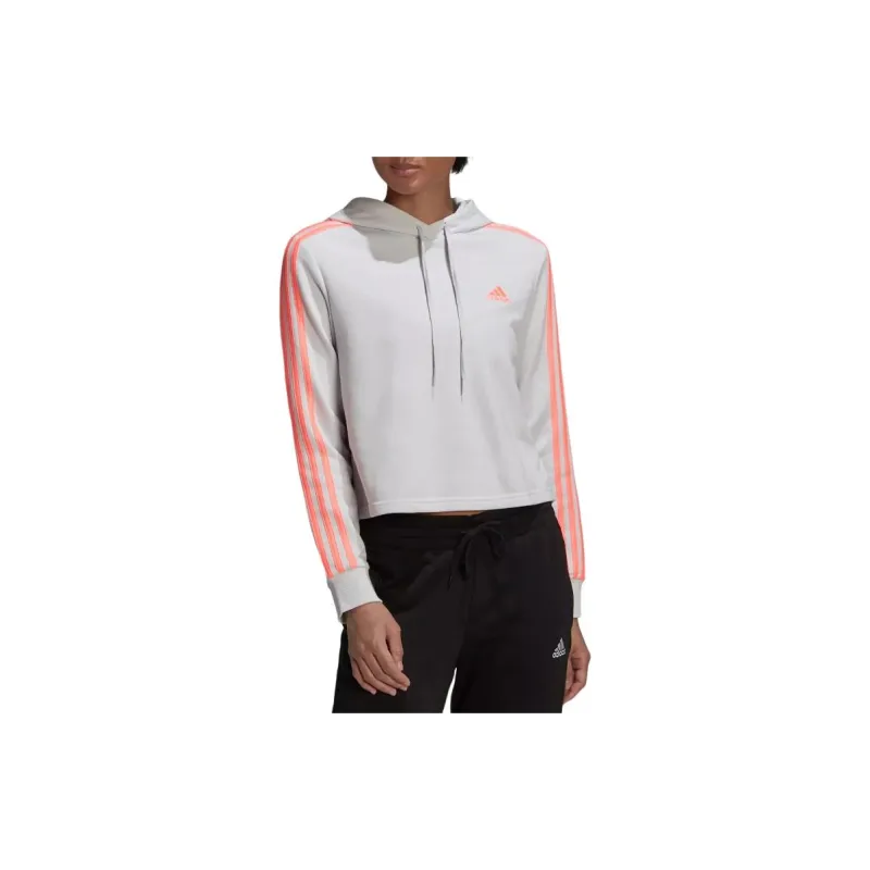 Adidas ESSENTIALS 3-STRIPES CROPPED HOODIE Sweatshirt Women's Impact Gray-2