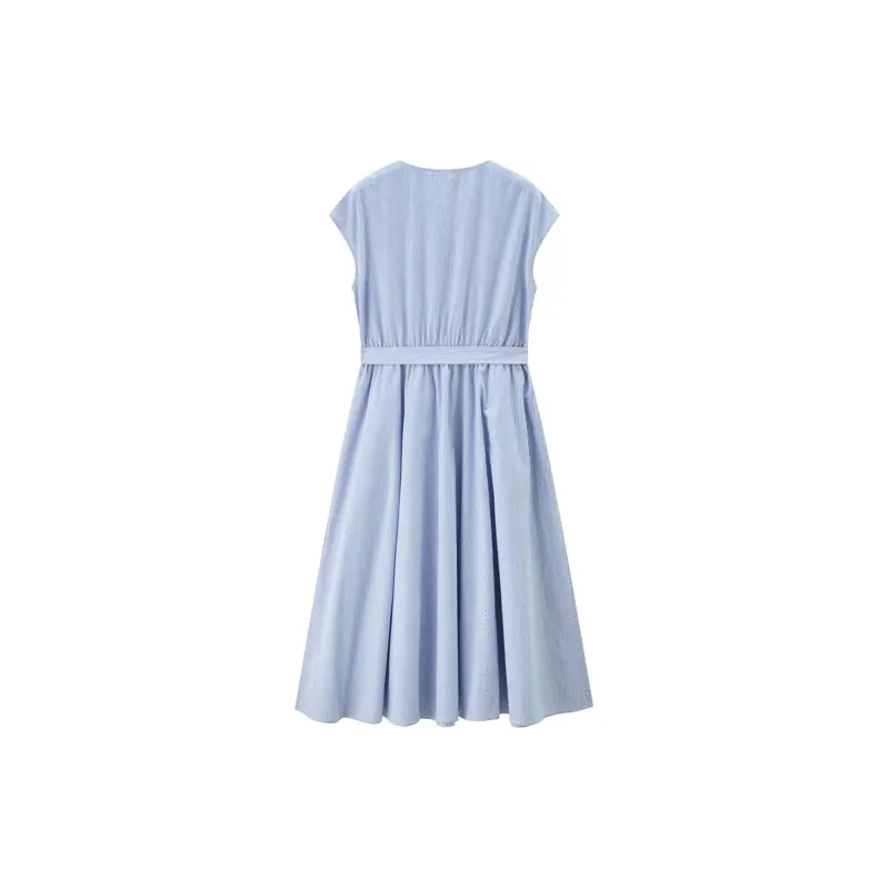 UNIQLO Short Sleeved Dress Women's Blue White Stripes-1