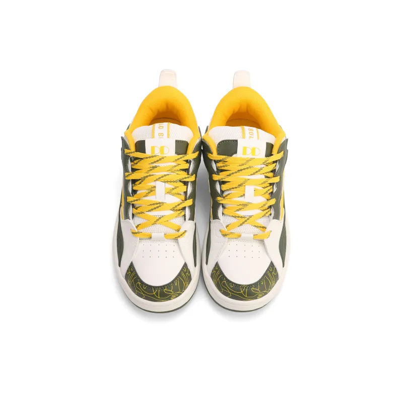 GLO BULL Skateboard Shoes Men Low Top Beige Military Green Yellow-3