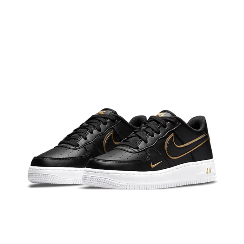 Nike Air Force 1 Slip-Resistant Cushioning Wear-Resistant Low-Top Kids' Skateboarding Shoes Black Gold Teenagers-2