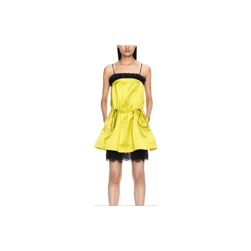OFF-WHITE Lace-trim Duchess Satin Weave Minidress-1