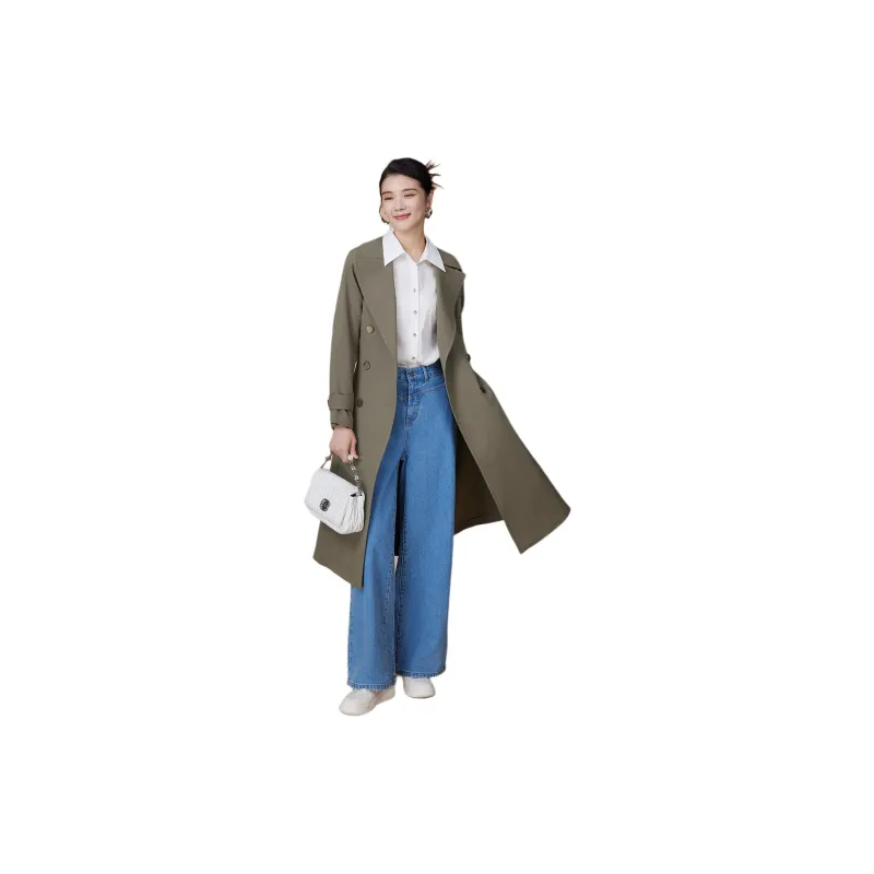 BBLLUUEE Trench Coat Women's Tea Green-4